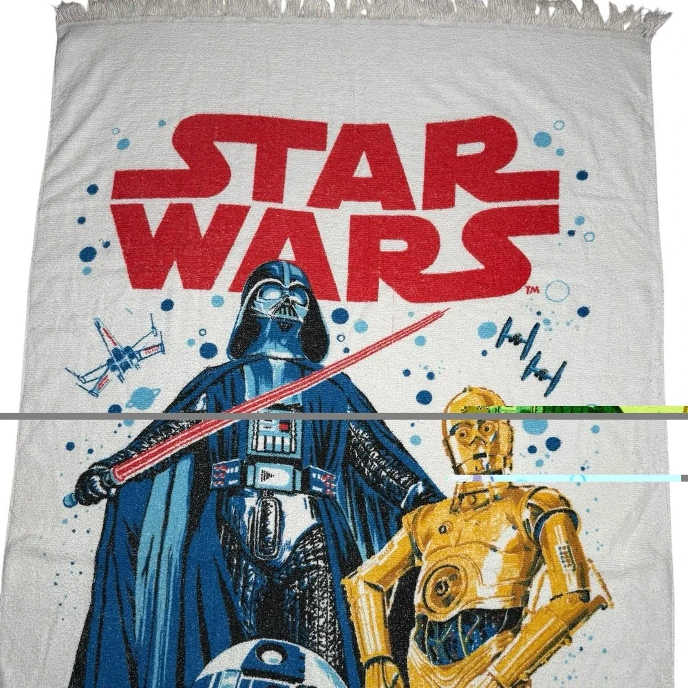 Vintage 1970s Star Wars Beach Towel Darth Vader C3PO R2D2 Made In USA Rare